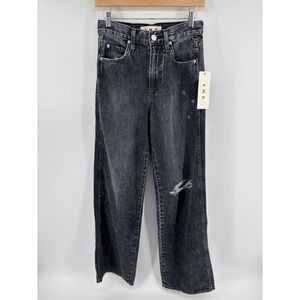 NWT AMO High Rise Frida Flare Jeans Sz 25 (meas 26) Wide Leg Distressed Festival